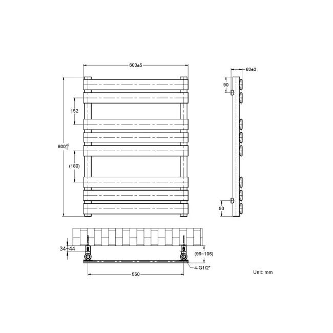 Santorini White Flat Panel Heated Towel Rail 800x600mm