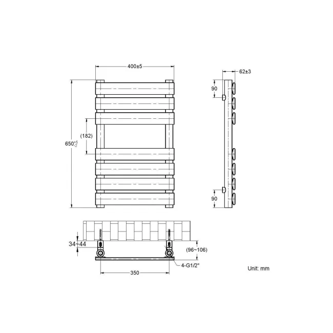 Santorini Matt Black Flat Panel Heated Towel Rail 650x400mm