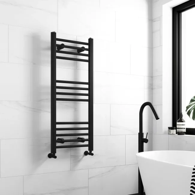 Barcelona Matt Black Straight Heated Towel Rail 1000x400mm