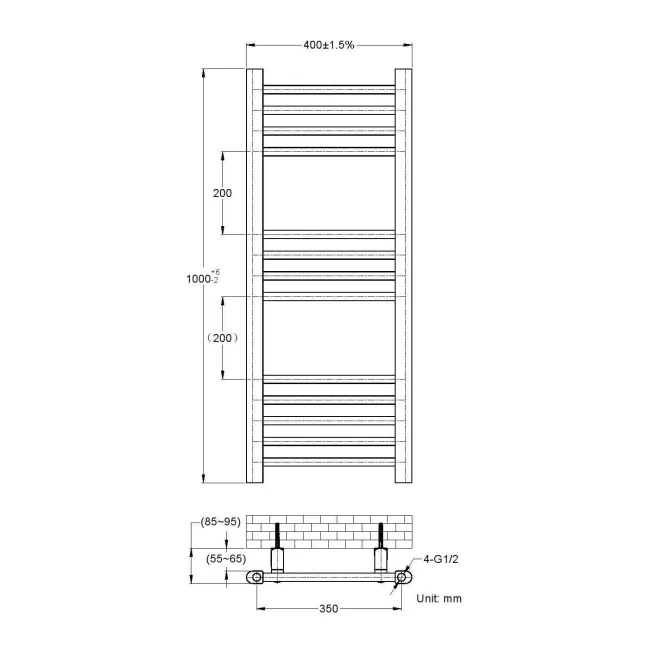 Barcelona Matt Black Straight Heated Towel Rail 1000x400mm
