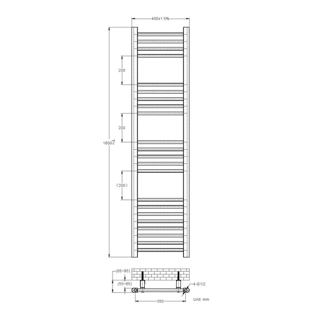 Barcelona Matt Black Straight Heated Towel Rail 1600x400mm