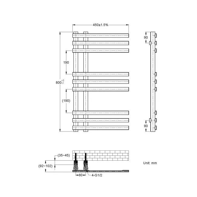 Madrid Matt Black Designer Heated Towel Rail 800x450mm