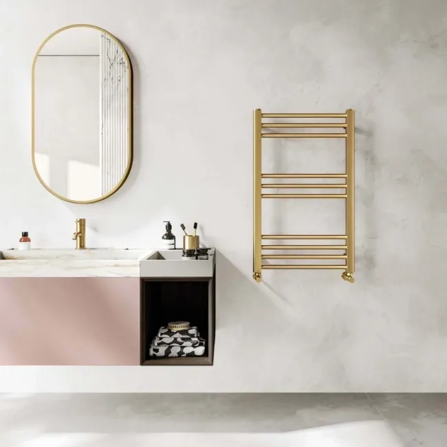 Barcelona Brushed Brass Straight Heated Towel Rail 800x500mm