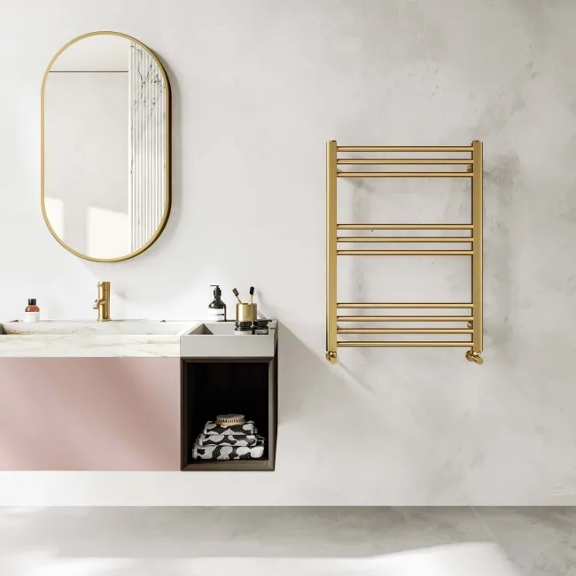 Barcelona Brushed Brass Straight Heated Towel Rail 800x600mm