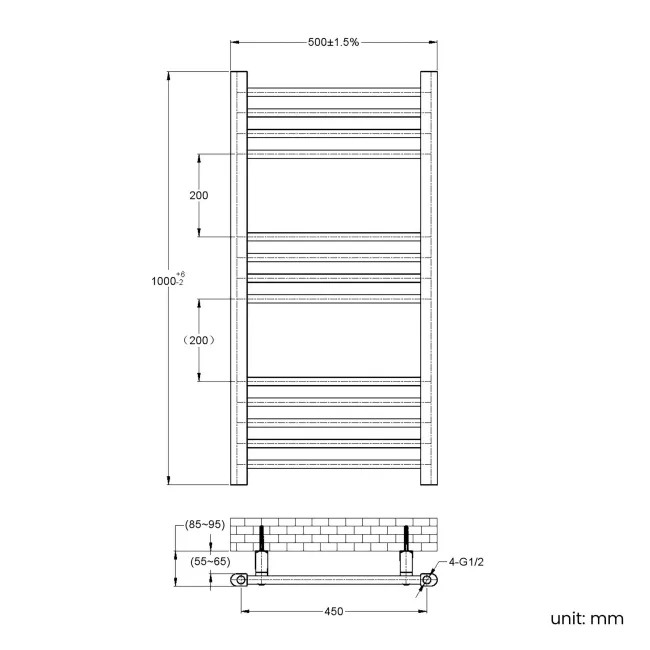 Barcelona Inky Blue Straight Heated Towel Rail 1000x500mm