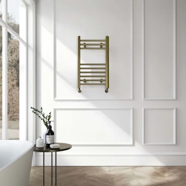 Barcelona Antique Gold Straight Heated Towel Rail 650x400mm