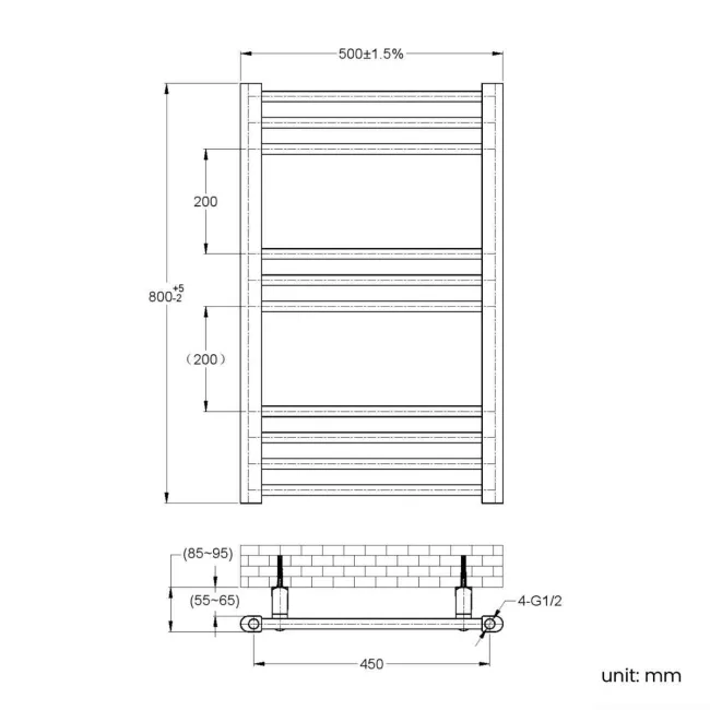 Barcelona Antique Gold Straight Heated Towel Rail 800x500mm