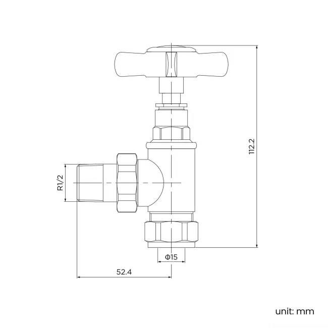 Brushed Brass Angled Traditional Manual Radiator Valves (Pair) Standard 15mm