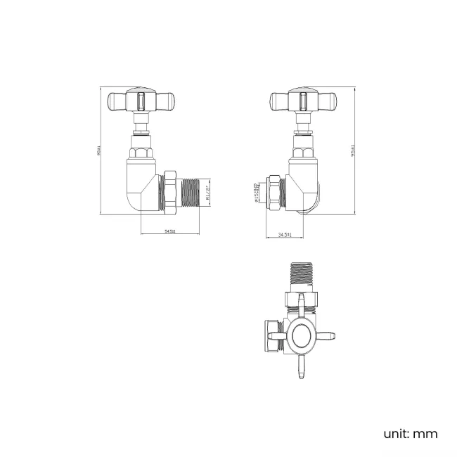 Chrome Corner Traditional Manual Radiator Valves (Pair) Standard 15mm