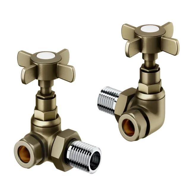Antique Gold Corner Traditional Manual Radiator Valves (Pair) Standard 15mm
