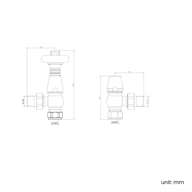 Antique Gold Angled Traditional Manual Radiator Valves (Pair) Standard 15mm