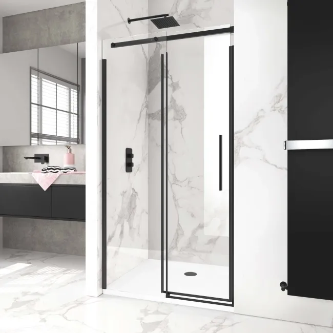 Stockholm Matt Black Easy Clean 8mm Frameless Sliding Shower Door 1100mm