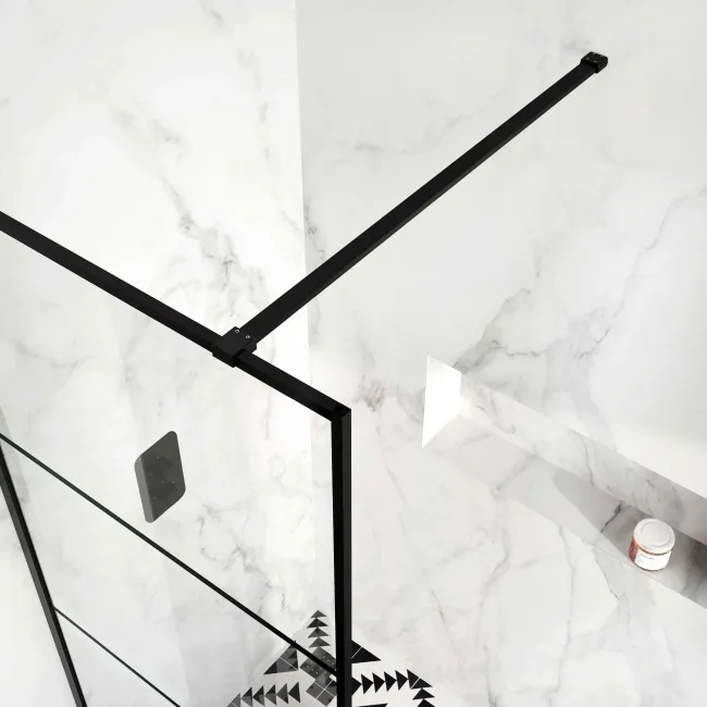 Munich Matt Black Grid Easy Clean 8mm Wet Room Shower Glass Panel 700mm