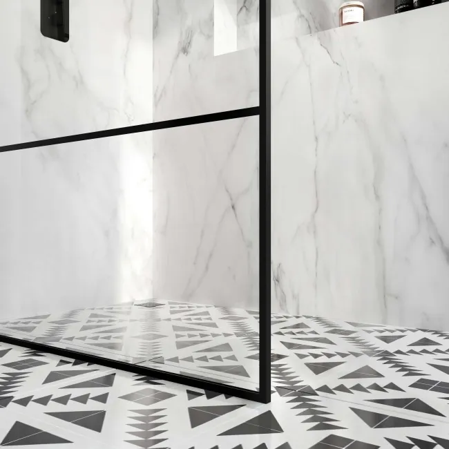Munich Matt Black Grid Easy Clean 8mm Wet Room Shower Glass Panel 1400mm