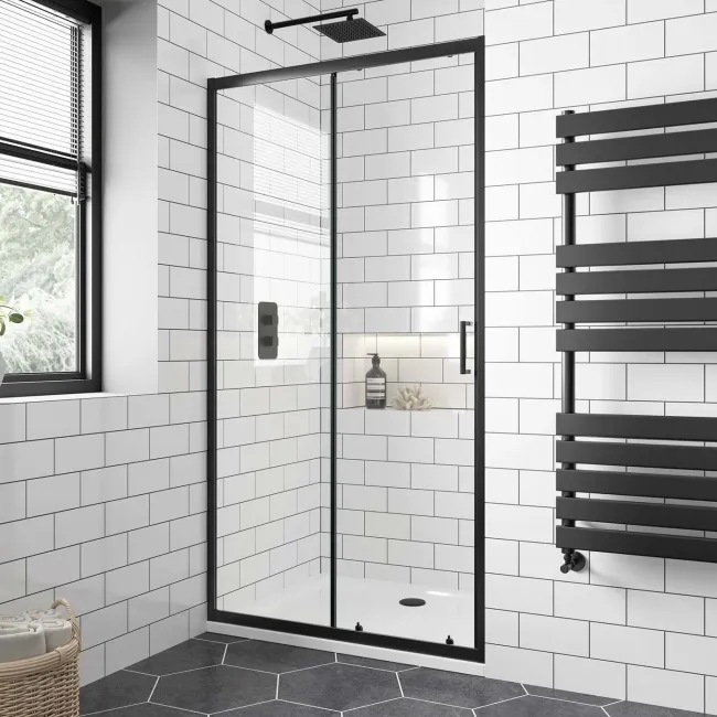London Matt Black 6mm Sliding Shower Door 1000mm