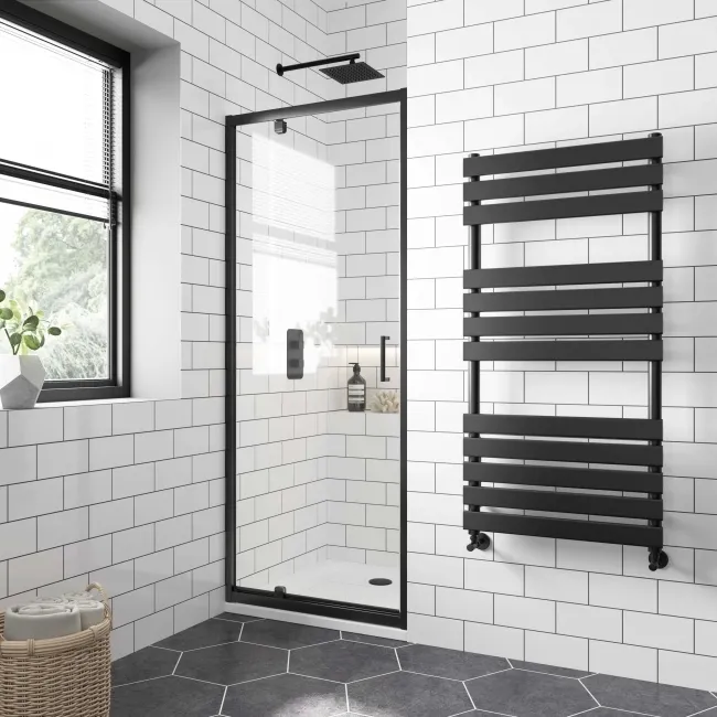 London Matt Black 6mm Pivot Shower Door 800mm