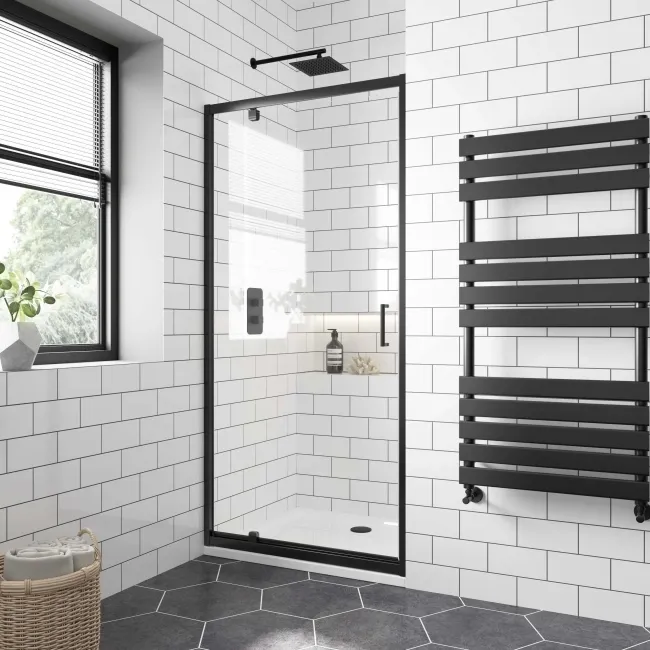 London Matt Black 6mm Pivot Shower Door 900mm
