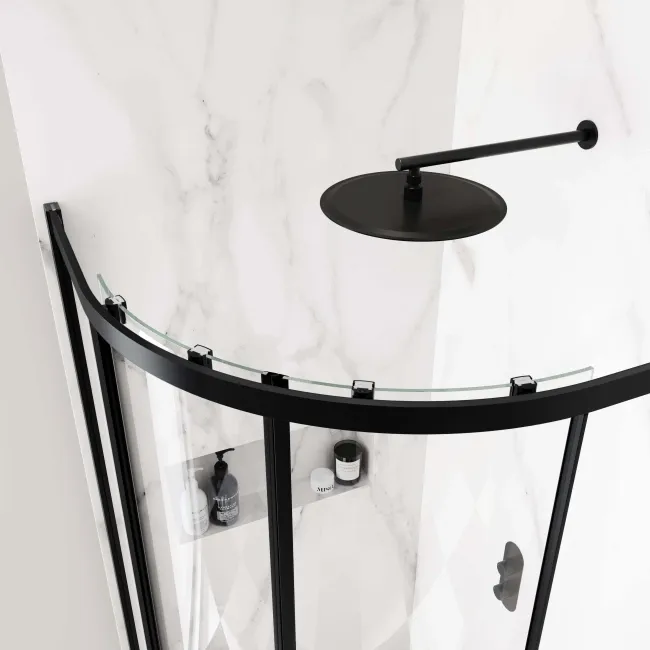 Hamburg Matt Black Easy Clean 8mm Quadrant Shower Enclosure 800x800mm - Easy Fix Feature