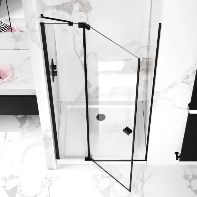 Vienna Matt Black Easy Clean 8mm Hinged Shower Door 1000mm