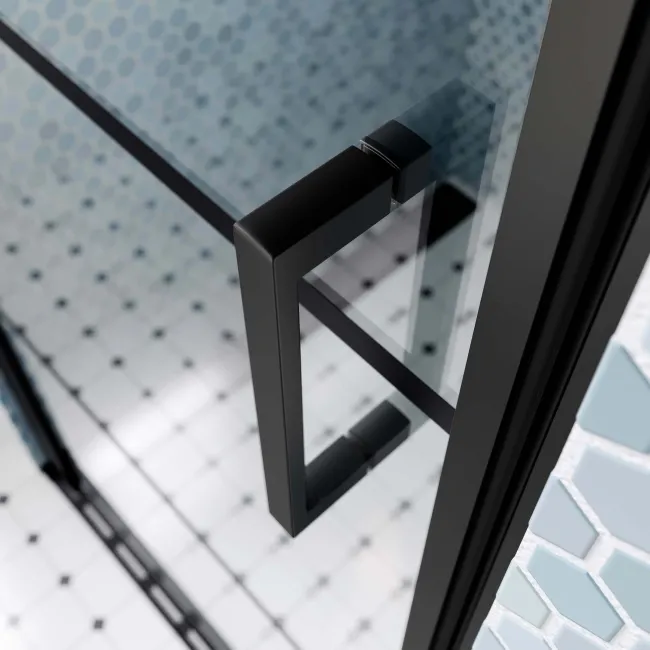 Toulon Matt Black Grid Easy Clean 6mm Pivot Shower Door 800mm