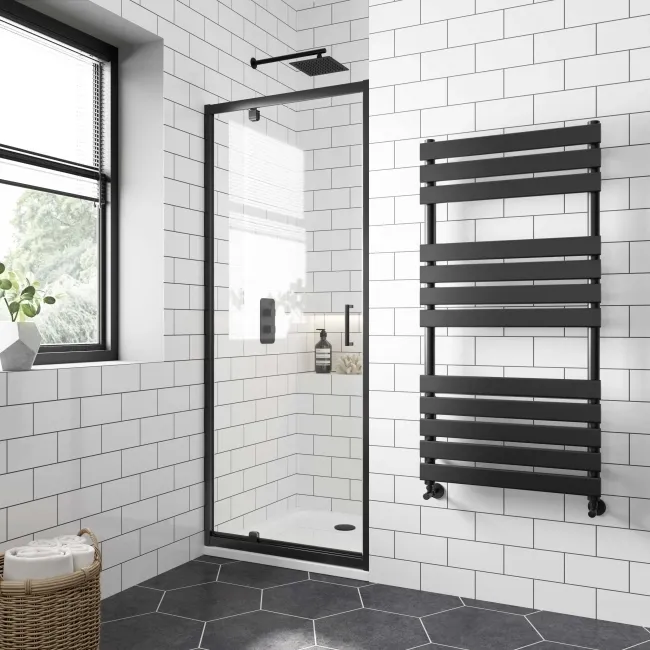 London Matt Black 6mm Pivot Shower Door 700mm