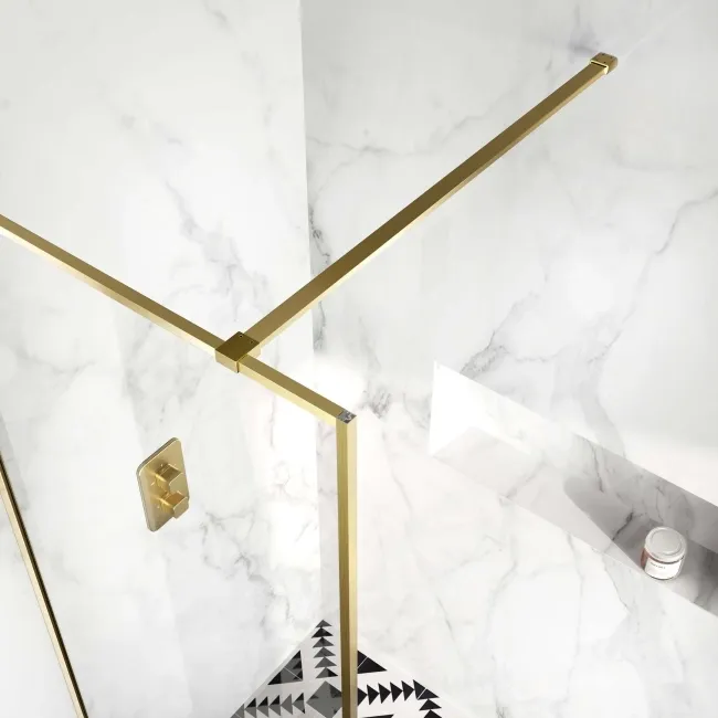 Munich Brushed Brass Framed Easy Clean 8mm Wet Room Shower Glass Panel 700mm