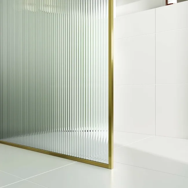 Munich Fluted Effect Brushed Brass Easy Clean 8mm Wet Room Shower Glass Panel 1000mm
