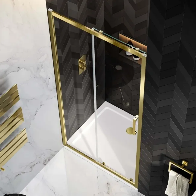 Hamburg Brushed Brass Easy Clean 8mm Sliding Shower Door 1100mm - Easy Fix Feature