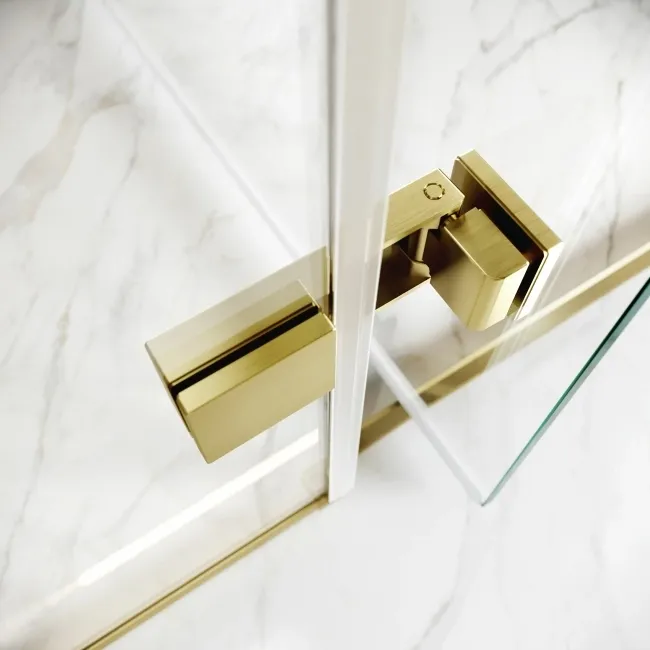 Helsinki Brushed Brass Premium Easy Clean 8mm Hinged Shower Door 1100mm