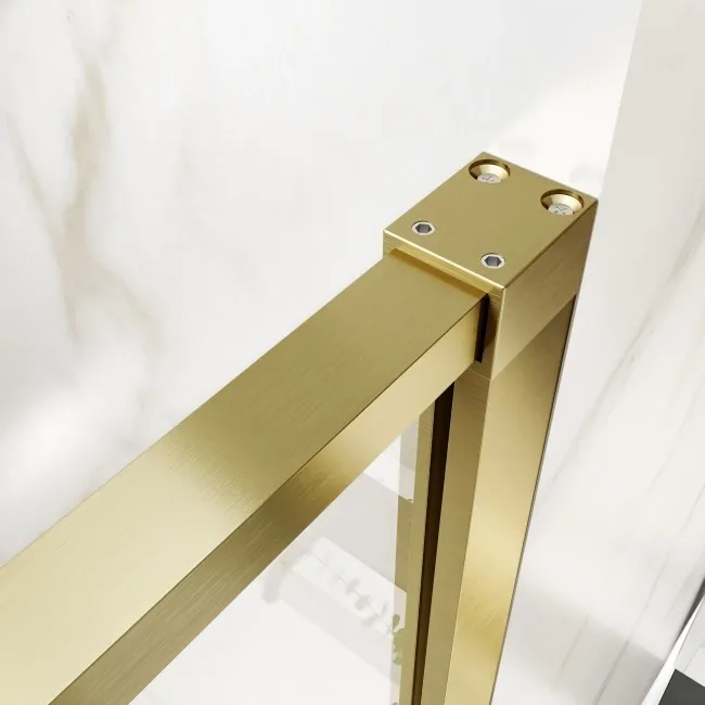 Helsinki Brushed Brass Premium Easy Clean 8mm Hinged Shower Door 1100mm
