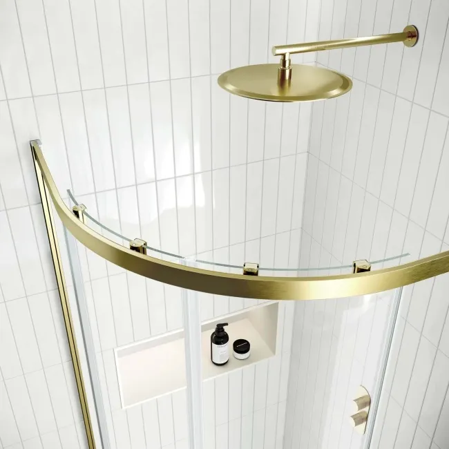 Hamburg Brushed Brass Easy Clean 8mm Quadrant Shower Enclosure 800x800mm - Easy Fix Feature