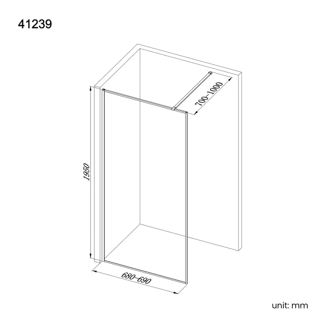 Munich Fluted Effect Matt Black Framed Easy Clean 8mm Wet Room Shower Glass Panel 700mm