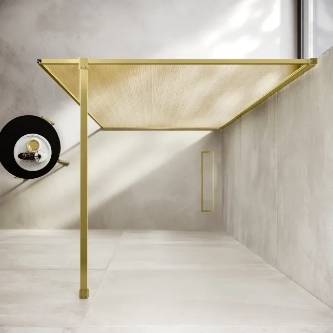 Munich Brushed Brass with Mesh Effect 8mm Wet Room Shower Glass Panel 900mm