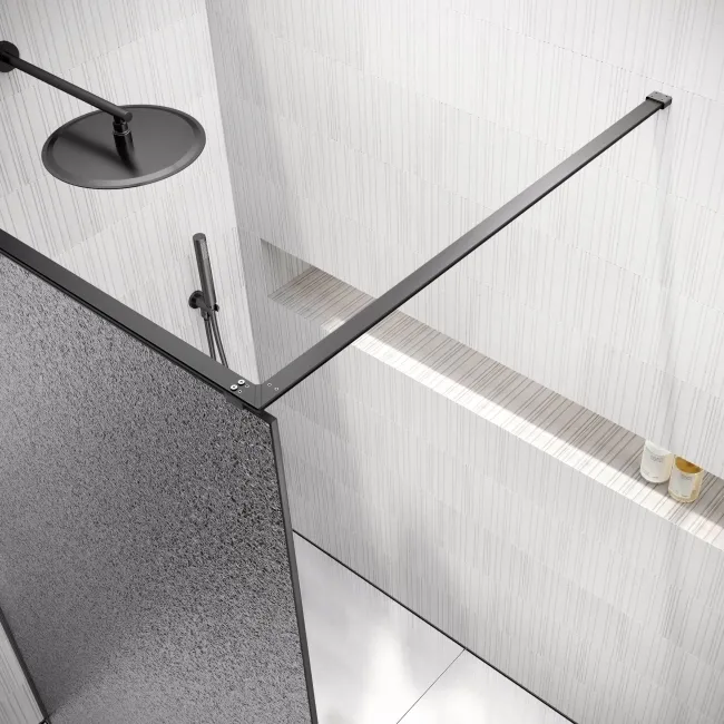 Lyon Gunmetal 8mm Laminated Wet Room Shower Glass Panel with Grey Frost Pattern 900mm