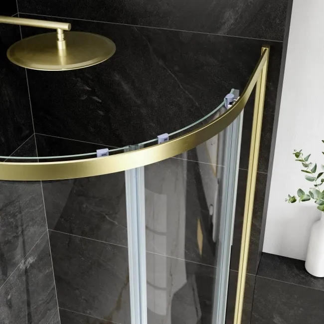 London Brushed Brass 6mm Offset Quadrant Shower Enclosure 1200x800mm