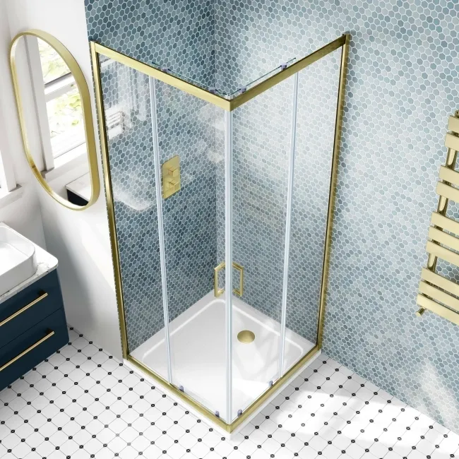 London Brushed Brass 6mm Corner Entry Shower Enclosure 800x800mm