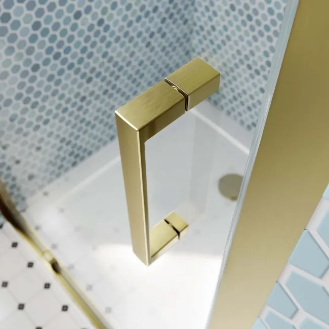 London Brushed Brass 6mm Pivot Shower Door 760mm