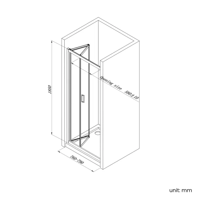 London Brushed Brass 6mm Bifold Shower Door 800mm