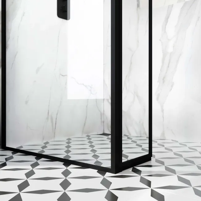 Munich Matt Black Framed Easy Clean 8mm Pivotal Wet Room Shower Glass Return Panel 250mm
