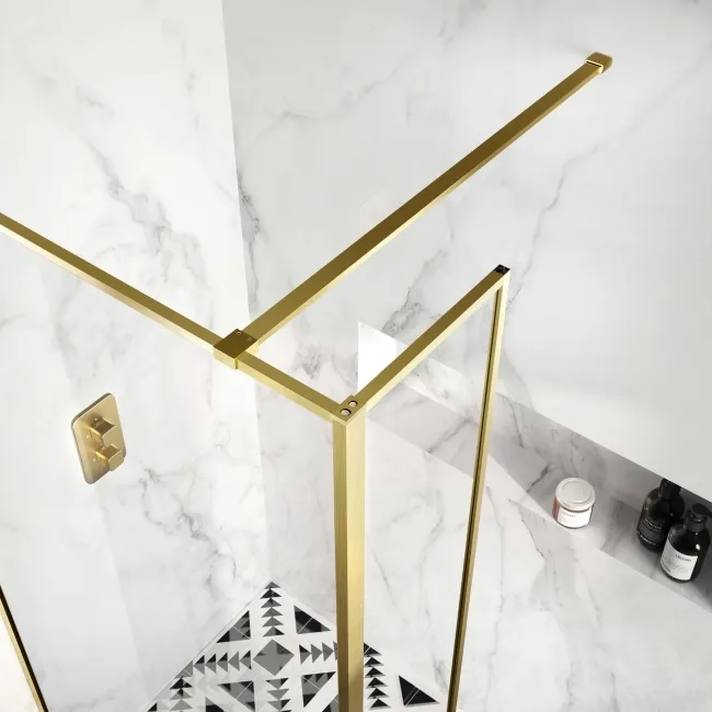 Munich Brushed Brass Framed Easy Clean 8mm Wet Room Shower Glass Return Panel 250mm