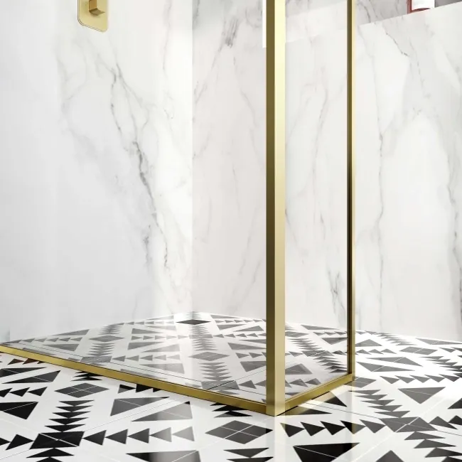 Munich Brushed Brass Framed Easy Clean 8mm Wet Room Shower Glass Return Panel 250mm