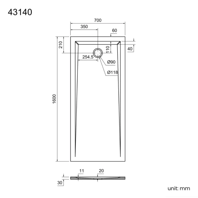 Sydney Low Profile Rectangular Gloss White Stone Shower Tray 1600x700mm