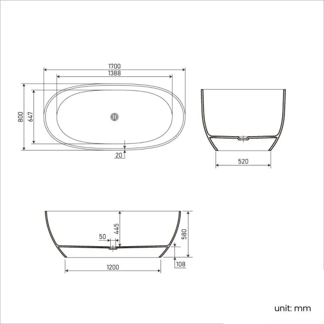 Soho 1700mm Transparent Red Freestanding Bath