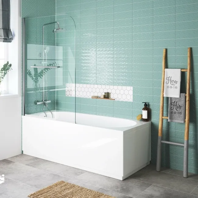 Geneva Easy Clean 6mm Bath Screen with Towel Rail - 800mm