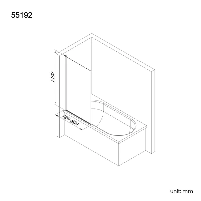 Geneva Fluted Effect Easy Clean 6mm Bath Screen - 800mm