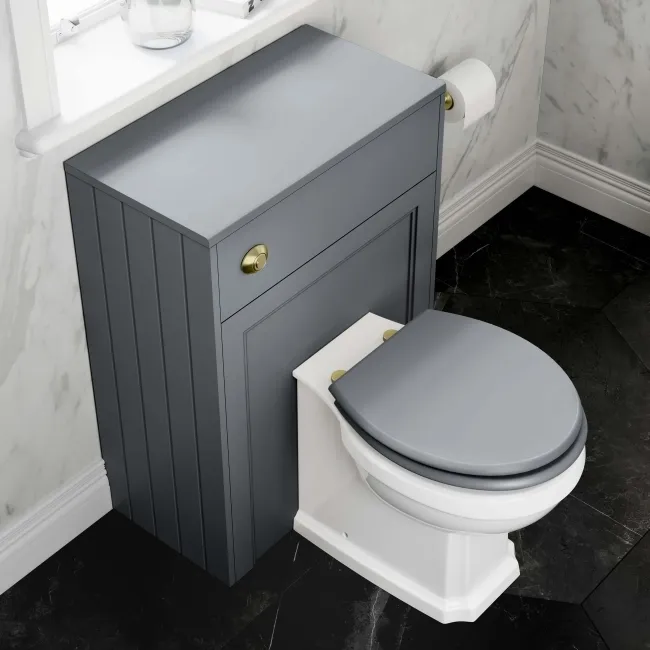 Hudson Traditional Dove Grey Wooden Soft Close Seat with Brushed Brass Hinges