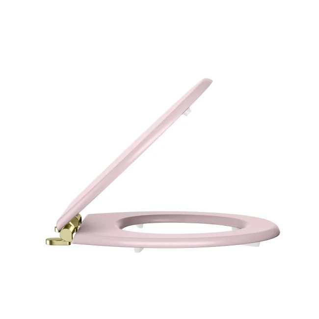Hudson Traditional Cashmere Pink Wooden Soft Close Seat with Brushed Brass Hinges