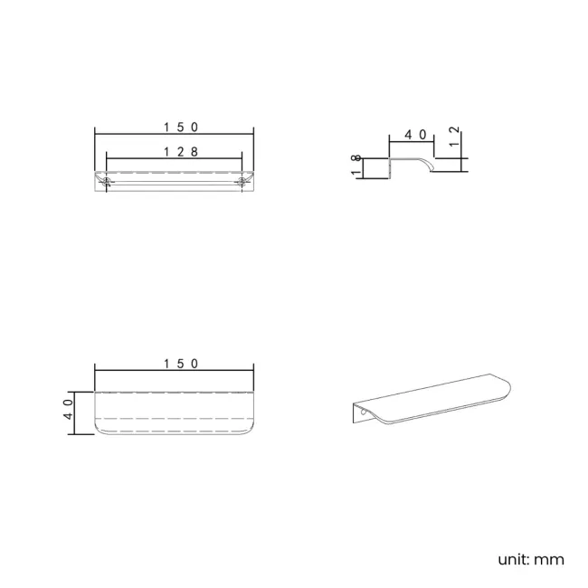 Matt Black Flat Furniture Handle
