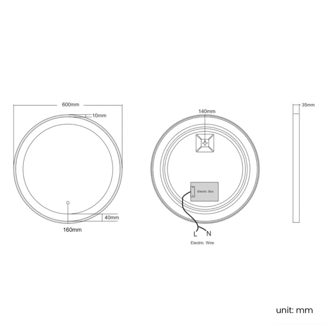 Mollie Black Framed Round Illuminated LED Mirror 600mm