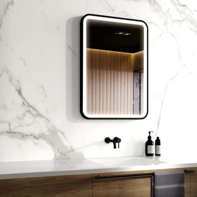 Olivia Black Framed Illuminated LED Mirror 700x500mm